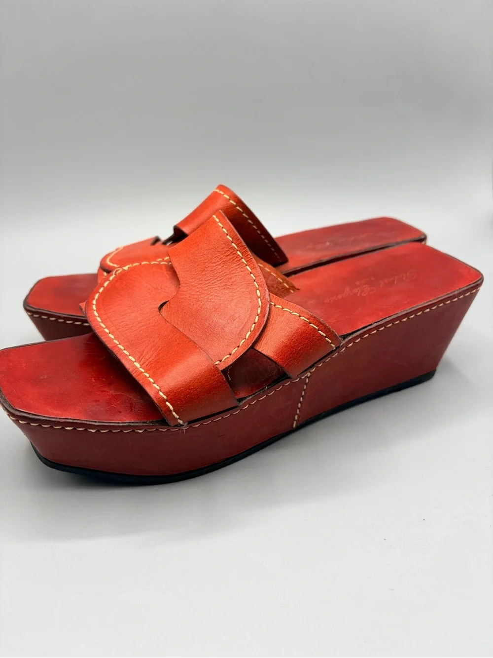 Robert Clergerie Paris, Red Leather Luxury Platform Wedge Sandals,Made In France